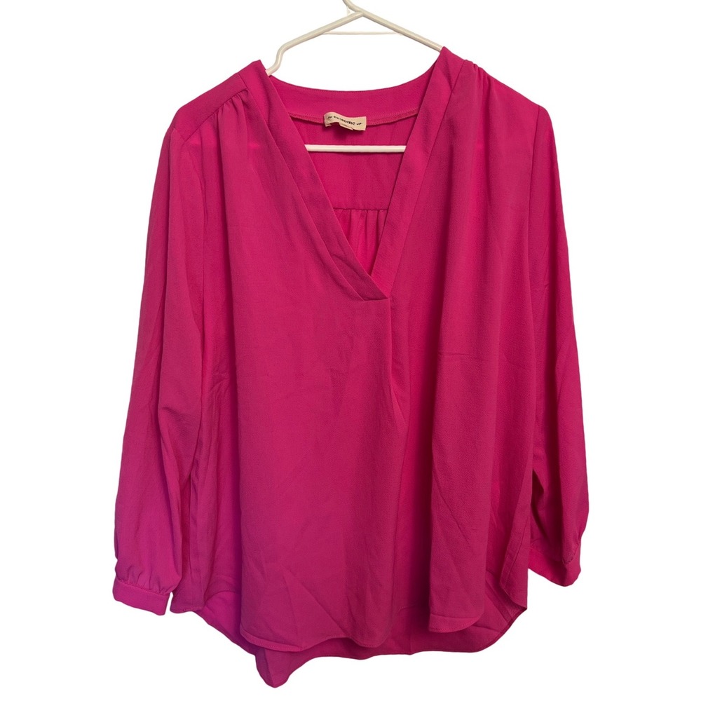 ee:some Womens Hot Pink V-Neck‎ Long Sleeve High-Low Blouse Top Size M